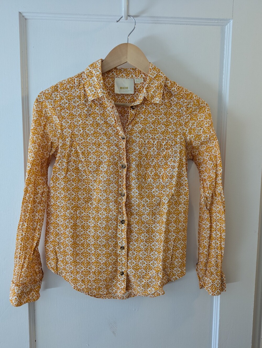 Maeve White and Yellow Floral Geometric Button-Up Shirt